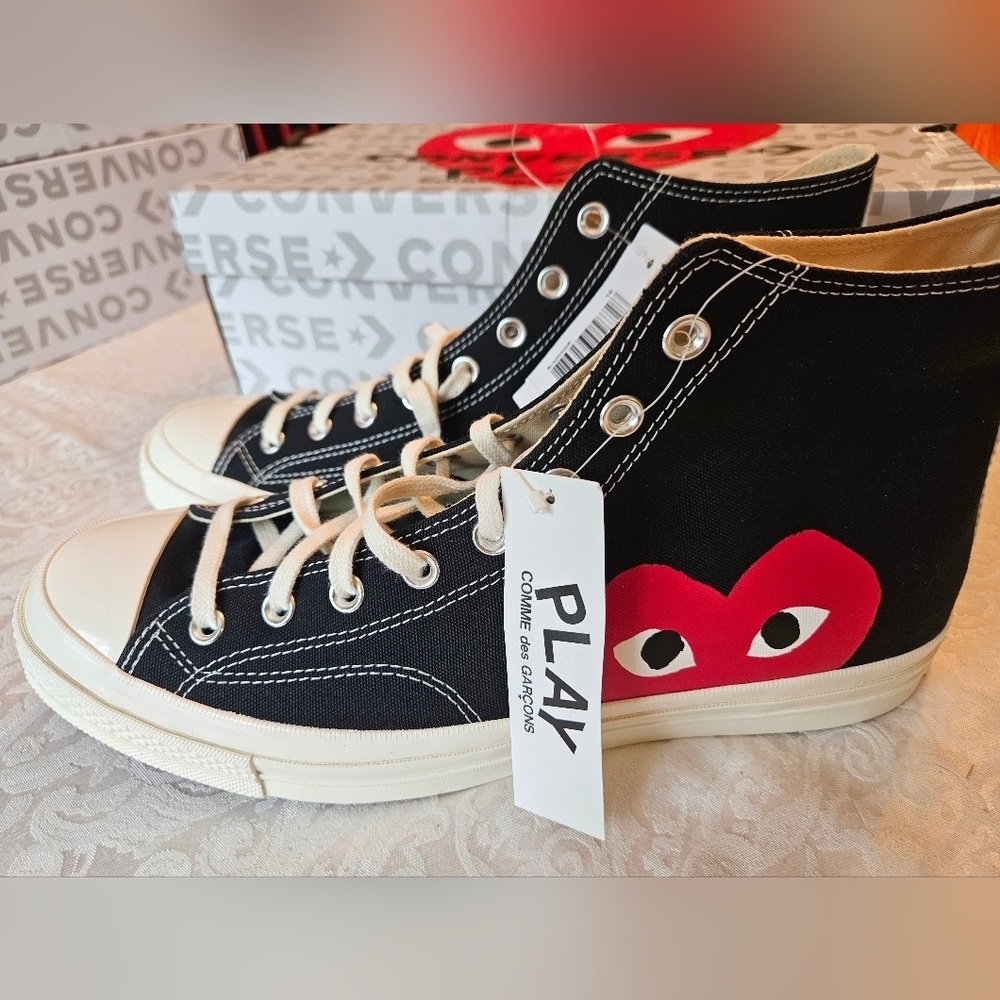 Converse x Comme des Garçons Black High-Top Sneakers, Men's 12, Women's 14, NIB - Picture 4 of 8